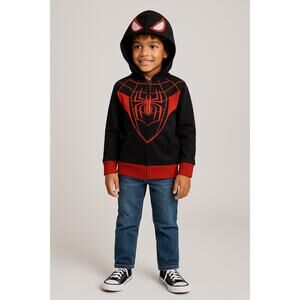Marvel Spider-Man Miles Morales Black Red Zip-Up Hoodie Kids Size Large